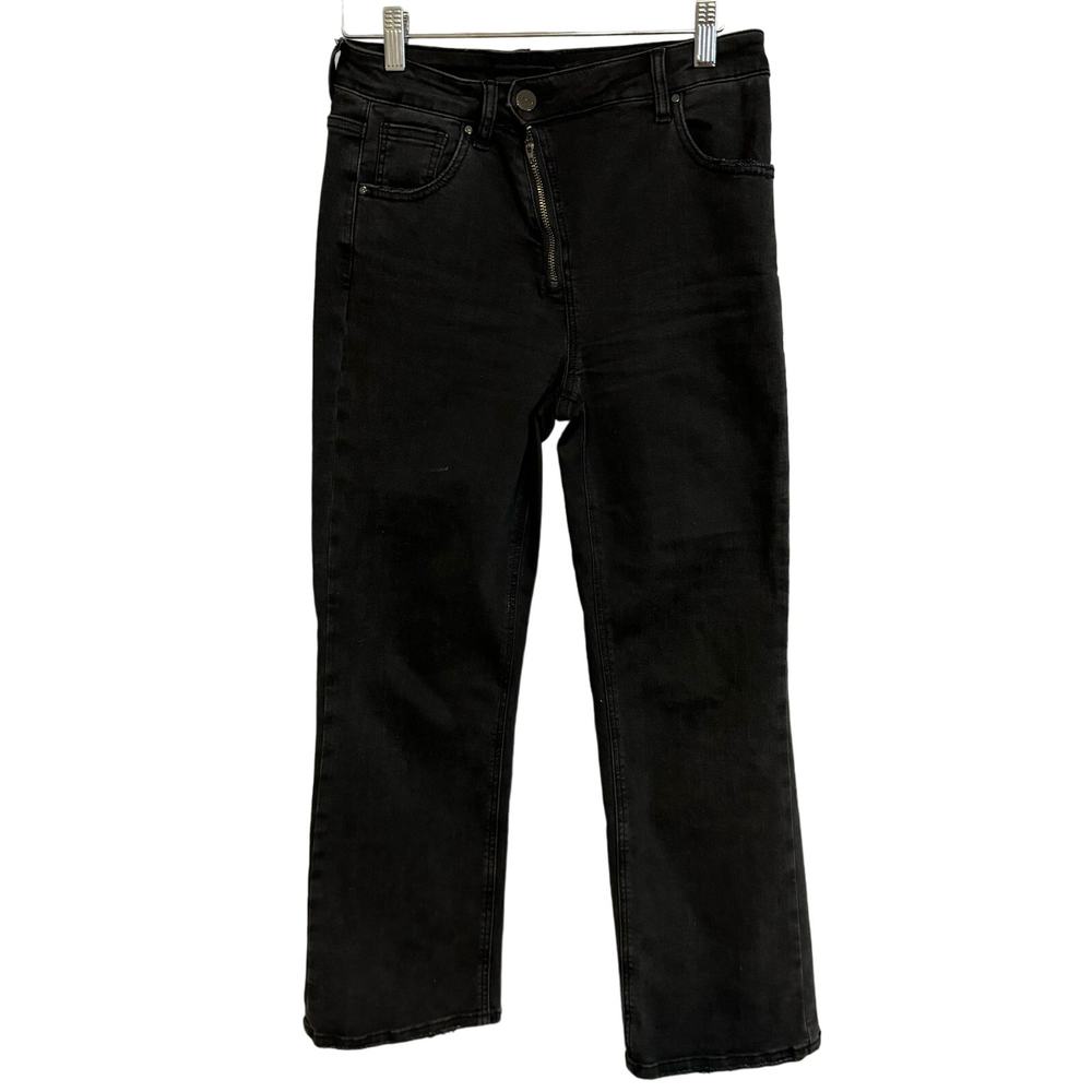 Risen Jeans Black Wash Callie High Rise Crossover-Zipper Straight Leg Sz 9